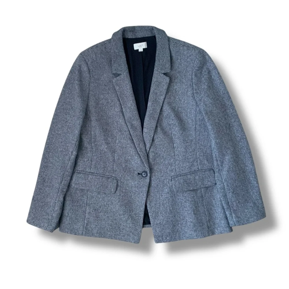 LOFT Houndstooth Blazer Gray Size 18P